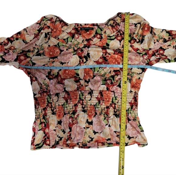 INC Emma Garden Women's L Smocked Ruffle Long Sleeve Peplum Top Multicolor - Picture 7 of 12